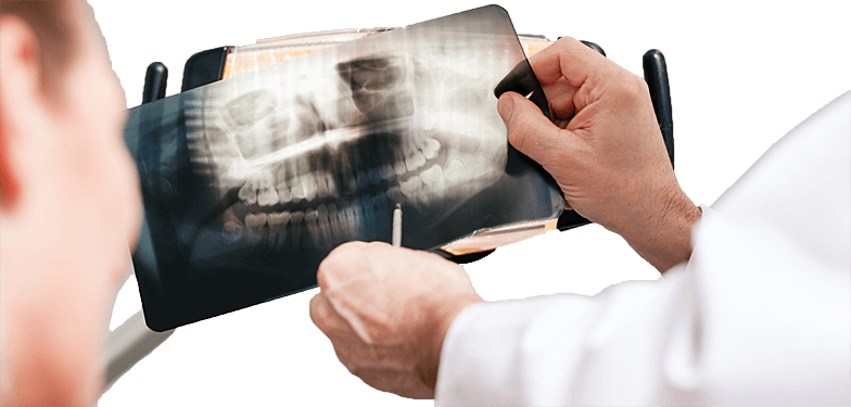 dentist showing xray to patient